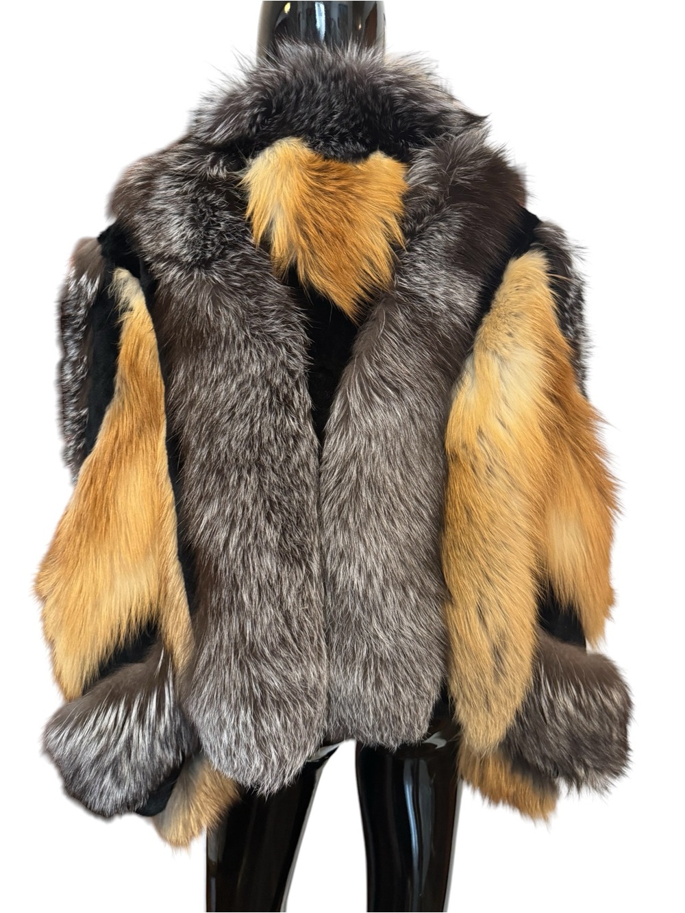 Luxury Golden silver black fox Multi-Color Fur fox Jacket  Women's Fashion Coat - Picture 3 of 17